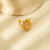 Boho Gold Adjustable Ring with Peach Stone Accent